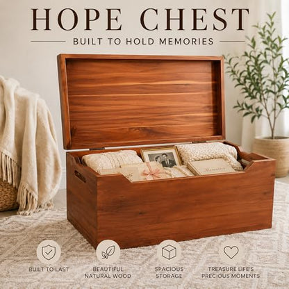 Hope Chest, Wooden Keepsake Box, Memory Storage Trunk, Solid Wood Heirloom Chest, Fully Assembled, Walnut - 30” - color: Keepsake Chest - Walnut