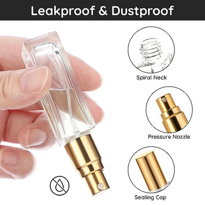 Segbeauty Perfume Travel Refillable, 5pcs 0.34 oz Portable Perfume Bottle, Empty Glass Sprayer Perfume Replacement Bottles for Travel Scent Toiletries Pump Bottle - color: Clear-gold, style: Mini Bottles