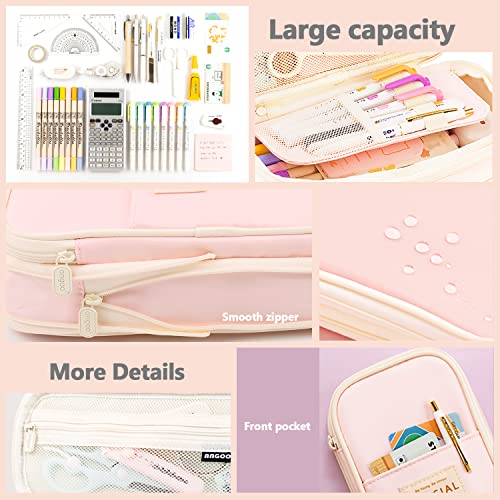 MAMUNU Expandable Pencil case with compartments, Large Capacity Pencil Cases Pencil Bag Pouch Office School, Portable Pencil Case Large School Stationery Organizer, Makeup Cosmetic Bag, Pink - color: Pink