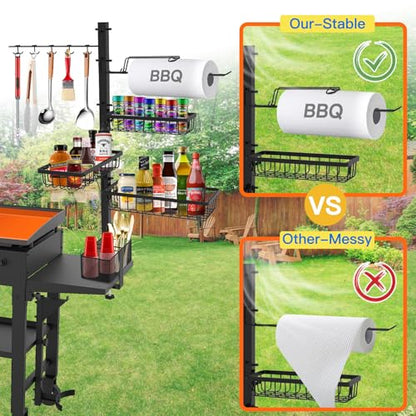 Griddle Caddy Organizer for Blackstone Griddle Accessories, for Husband & Dad & Him, Outdoor Kitchen Accessories, BBQ Grill Picnic Utensil Condiment Caddy with Paper Towel Holder