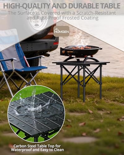 HOMGEN Durable Camping Foldable Table-Ease of Assembly-Stable and no Wobbling-16'' Height Small Folding Table-16'' L x 16'' W Desktop Size-Load-Bearing 66lbs-Portable Picnic Table for Hiking/RV Trip