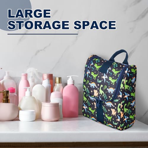 Remobia Hicol Cute Cartoon Hanging Kids Toiletry Bag Children Travel Cosmetic Makeup Organizer Wash Bag Shower bag Over Night Bag Camping Shaving Kit Bag for Boys & Girls (Dinosaurs) - color: Dinosaurs