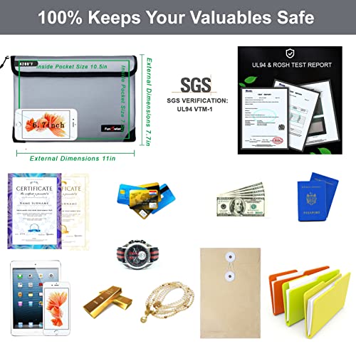 Fireproof Waterproof Money Document Bag - with 4200°F Heat Insulated, Safe Fireproof Storage Pouch with Zipper, Upgraded 8 Layers of Functional Materials for Documents,Valuables (11"x7.7", Gray) - size: 11"x7.7"