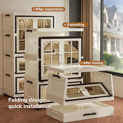 SunSettler Storage Cabinets with Lids, Stackable Storage with Wheels, Collapsible Storage with Doors, Home Office Dorm Organizer Essential - size: Tier 3+1