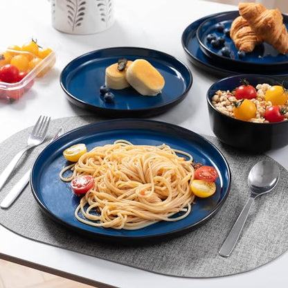 Melamine Dinnerware Sets, 12 Pcs Unbreakable Plates and Bowls Set, Outdoor Dinnerware RV and Camper Dishes Sets for 4, Kitchen Dishes Set for Entertaining, Black and Blue - color: Black and Blue