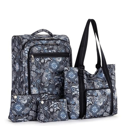Sakroots On the Go 4 Piece Travel Bundle, Includes 21" Rolling Suitcase, Packable Large Tote, Medium & Small Pouches - color: Midnight Seascape