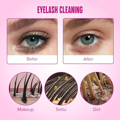 STACY LASH Lash Shampoo 100ml Kit Korean Makeup Remover/Foaming Cleanser with Eye Lash Spoolies & Rinse Bottle & Cleansing Pad & Brush for Eyelash Extensions & Clusters & Natural Eyelashes - color: Shampoo Kit