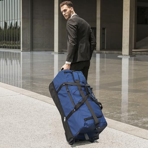32" Soft-Sided Foldable Wheeled Duffle Bag, 110L Expandable 140L Rolling Travel Bag with Matching Storage Pouch, Updated Navy - color: Navy