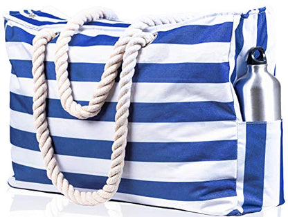 Beach Bag and Pool Bag Has Cooler Pocket, 7 Pockets Total, Zip Top. Family Size Waterproof Beach Tote - color: Navy Blue Cuttlefish