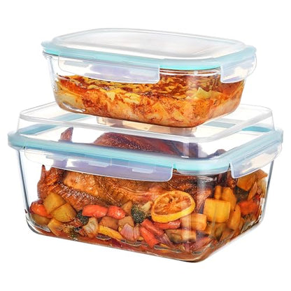 Vtopmart 220oz + 76.4oz Extra Large Glass Storage Containers Set, Meal Prep Food Container Sets with Snap Airtight Lids for Roasting Turkey, Rotisserie Chicken, Baking, Watermelon Storage, BPA Free - size: 2pack 220oz+76.4oz