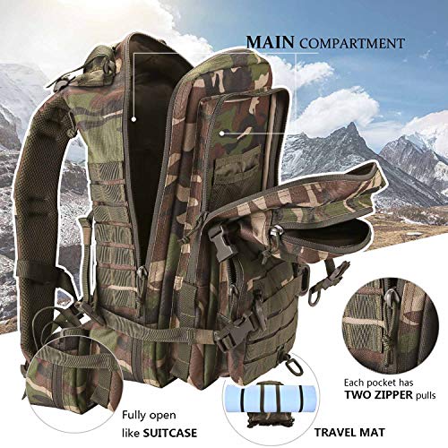 Hannibal Tactical MOLLE Assault Backpack, Tactical Backpack Military Army Camping Rucksack, 3-Day Pack Trip w/Patch, D-Rings, Woodland - color: Woodland