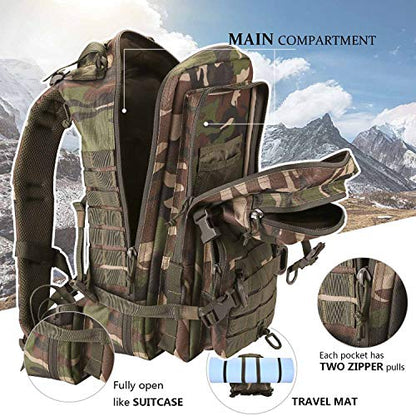 Hannibal Tactical MOLLE Assault Backpack, Tactical Backpack Military Army Camping Rucksack, 3-Day Pack Trip w/Patch, D-Rings, Woodland - color: Woodland