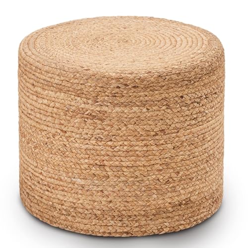 Wimarsbon 18'' Pouf Ottoman, Natural Braided Poof, Round Poufs, Rustic Handweave Lounge Pouffe, Boho Footrest Stool for Bedroom, Accent Table or Seat for Patio, Living Room - color: 18inch Natural Water Hyacinth Braid