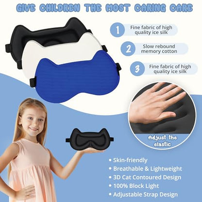 Kids Sleep Mask Eye Mask: 3D Contoured Cup Sleeping Masks, Blindfold with Adjustable Strap, Kids Eye Cover for Boys, Girls, Teens, Pressure-Free with Memory Foam Face Mask for Sleeping (Royal Blue) - color: Royal Blue