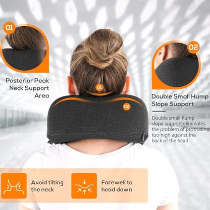 Ergonomic Travel Pillow with Memory Foam Core, Washable Cover & Kit for Airplane and Car