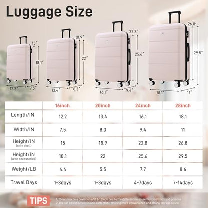 Merax Luggage Sets,6 Piece Carry on Suitcase with Travel Bags,Hardcase Suitcase Set with Double Spinner Wheels,16/20/24/28 IN Luggage Airline Approved,Light Pink - color: Light Pink, size: 6-Piece Set(16/20/24/28)+DB+TB