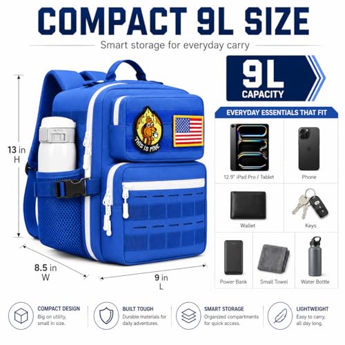 9L Mini Tactical Backpack for Men Women,Small Military Tactical Backpack for Sport,Gym,Hiking,Travel,Camping (Navy Blue) - color: Navy Blue