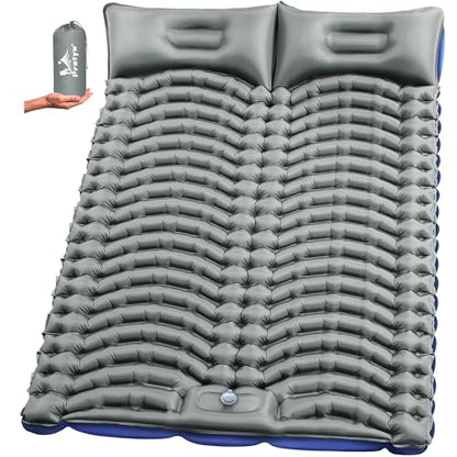 Double Sleeping Pad for Camping - Ultralight Air Mattress with Pillows, Built-in Foot Pump, Compact Inflatable 2-Person Portable Mat for Backpacking, Hiking, Tent, Car Travel, Beach，Road Trip - color: Cool Grey