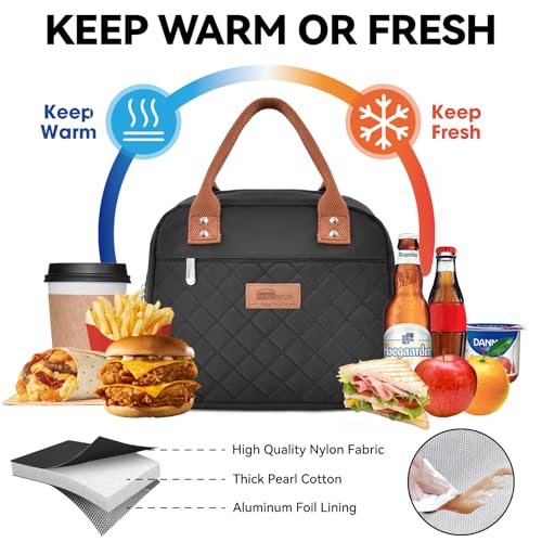 HOMESPON Insulated Lunch Bag for Women Men Adults Lunch Tote with Front Pocket Lunch Box Container Cooler Bag for Work Picnic (Black with Side Pockets) - color: Black (Side Pockets)