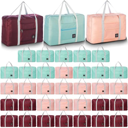 Travel Bag 36 Packes Carry on Luggage Foldable Duffel Bag Sports Gym Bag Weekender Overnight Bag Water Resistant Nylon Travel Duffel for Men Women - color: 12Pink 12Green 12Red
