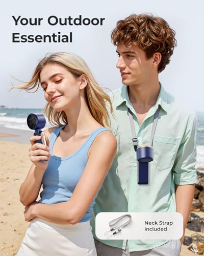 Portable Handheld Turbo Fan - 5 Gear High Speed 4000mAh Rechargeable Mini Personal Hand Fan Blow Cold Air, Battery Operated Travel Essentials, Beach Vacation, Gifts for Women, Men (Navy Blue) - color: Navy Blue