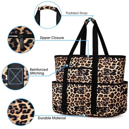 Becokan Beach Bags for Women Large Beach Tote Bag with Zipper Pockets Beach Bag Waterproof Sandproof Travel Nurse Tote Bag - color: Leopard New