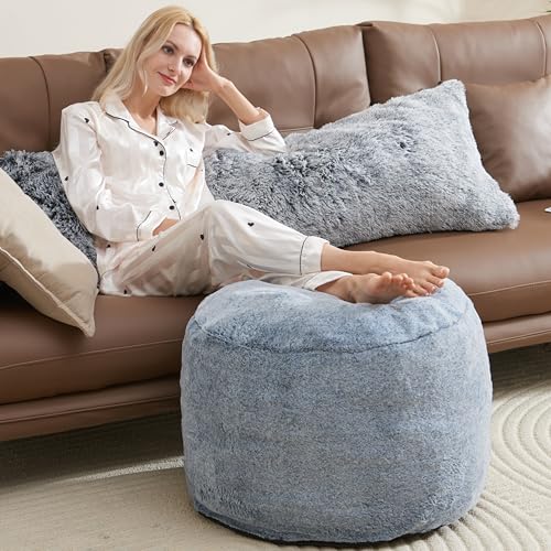WSOFRLAC Round Pouf Ottoman Foot Rest Plush Ottoman Footstools for The Living Room Ottomans Stuffed Full of Foam Blocks 26"x18" Large Foot Stool Dark Grey Footrests Hassocks and Ottomans Set - color: Dark Grey, size: 26"D x 26"W x 18"H