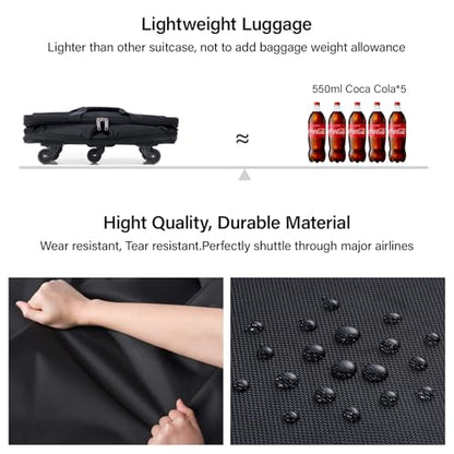 Hanke Expandable Collapsible Luggage with Wheels, Black Upgrade Version 2, 98L, Water-Resistant, 5 Spinner Wheels, 3 Pockets, Polyester, 19x13x27.2 inches, 6.1lb, Carry-On Luggage, Travel, Vacation - color: Black Upgrade Version 2
