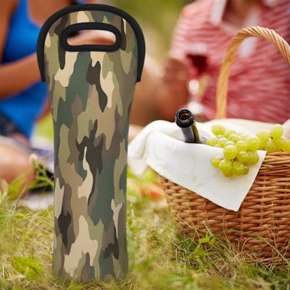 Camo Wine Tote Insulated Bag for Travel Single Bottle Wine Cooler Bags Neoprene Wine Bottle Holder Covers with Secure Handle Wine Carrier