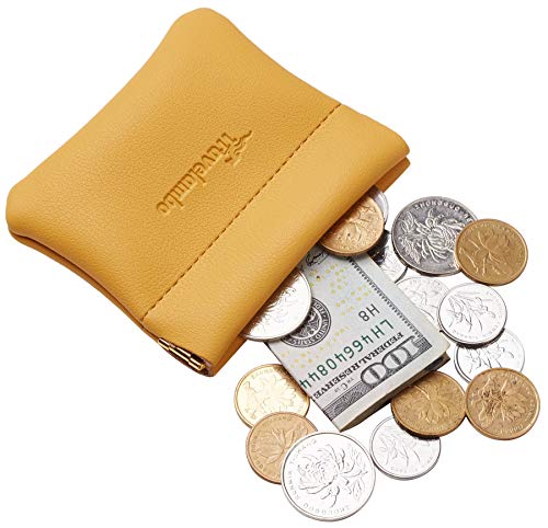 Travelambo Leather Squeeze Coin Purse Pouch Change Holder For Men & Women - color: Access Yellow