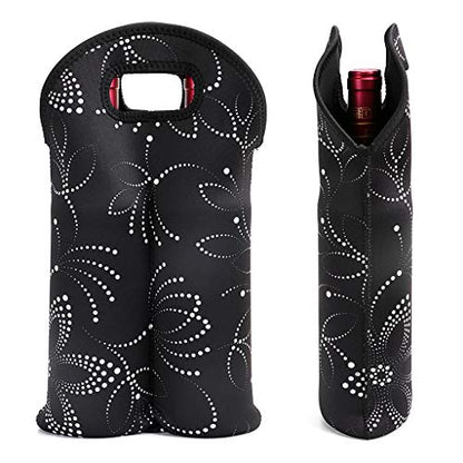 Hipiwe Wine Carrier Tote Bag Two Bottle Insulated Neoprene Wine/Water Bottle Holder for Travel with Secure Carry Handle (Black) - style: Black