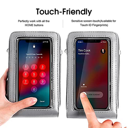Crossbody Cellphone Purse Women Touch Screen Bag RFID Blocking Wallet Handbag Shoulder Strap - color: Silver-small, size: Small