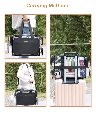 Relavel Clear Makeup Bag with 4 Small Pouches, Extra Large Makeup Artist Kit Set, Cosmetic Storage Organizer Transparent Tote Beach Toiletry Bag with Adjustable Dividers & Shoulder Strap - color: Clear with 4 Small Clear Bags