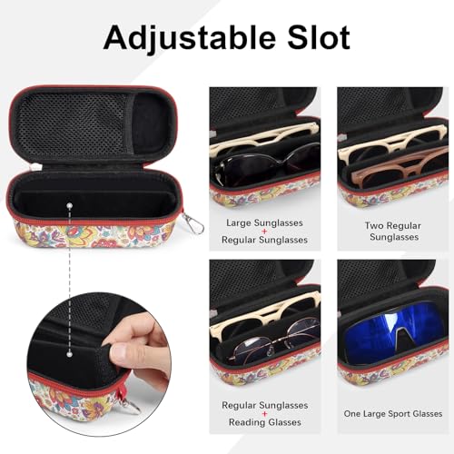 Bukere Double Eyeglasses Case with Adjustable Slots, EVA Hard-shell Travel Dual Glasses Sunglasses Organizer for Men Women - color: White Floral
