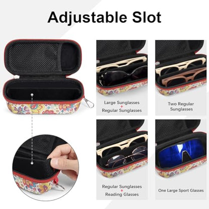 Bukere Double Eyeglasses Case with Adjustable Slots, EVA Hard-shell Travel Dual Glasses Sunglasses Organizer for Men Women - color: White Floral