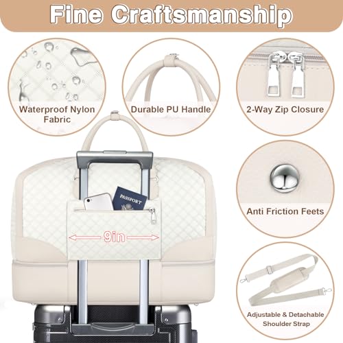ITIEZY Weekender Overnight Bag for Women - Large Travel Duffel Bag with Shoe Compartment, Gym Duffel Bag Hospital Bag Carry On Tote Bags for Airplanes with Crossbody Bag Toiletry Bag 3Pcs Set - color: 9-White
