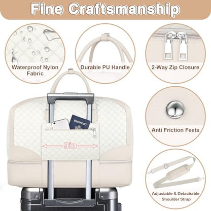 ITIEZY Weekender Overnight Bag for Women - Large Travel Duffel Bag with Shoe Compartment, Gym Duffel Bag Hospital Bag Carry On Tote Bags for Airplanes with Crossbody Bag Toiletry Bag 3Pcs Set - color: 9-White