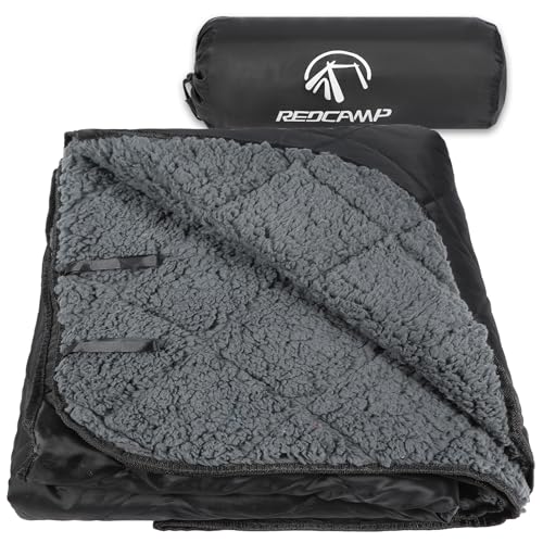 REDCAMP 71"x 59" Waterproof Outdoor Camping Blanket with Sherpa Lining, Cold Weather Warm Blanket Windproof for Camping Stadium, Hiking, Trip Machine Washable - color: Black/59''x71''
