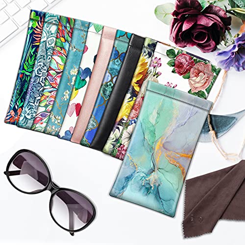 [2 Pack] Fintie Eyeglasses Pouch with Cleaning Cloth, Portable Squeeze Top Leather Glasses Case Sunglasses Bag, Emerald Marble + Ocean Marble - color: Emerald Marble + Ocean Marble