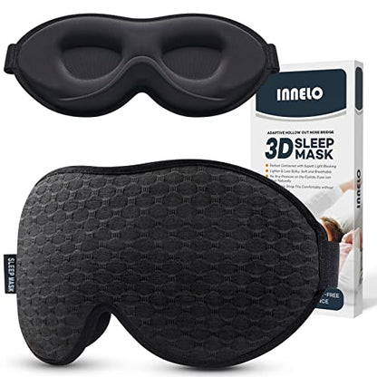 INNELO Sleep Mask for Side Sleeper, Eye Mask Sleeping Women Men, 100% Light Blocking 3D Contoured Cup Sleeping Mask Soft No Eye Pressure Cover Blindfold Night Shade for Travel Nap Yoga, Black - color: Black
