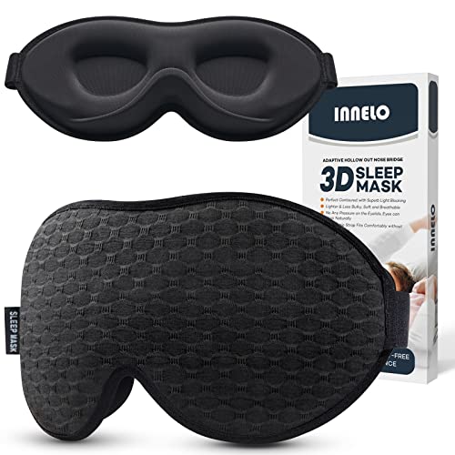 INNELO Sleep Mask for Side Sleeper, Eye Mask Sleeping Women Men, 100% Light Blocking 3D Contoured Cup Sleeping Mask Soft No Eye Pressure Cover Blindfold Night Shade for Travel Nap Yoga, Black - color: Black