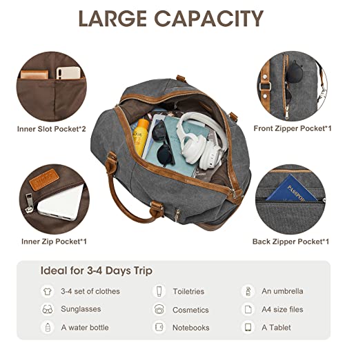 S-ZONE Weekender Bag for Men Canvas Duffle Large Weekend Overnight Travel Carry On Tote Bag with Shoe Compartment (Grey) - color: B-Grey