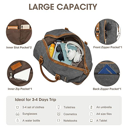 S-ZONE Weekender Bag for Men Canvas Duffle Large Weekend Overnight Travel Carry On Tote Bag with Shoe Compartment (Grey) - color: B-Grey