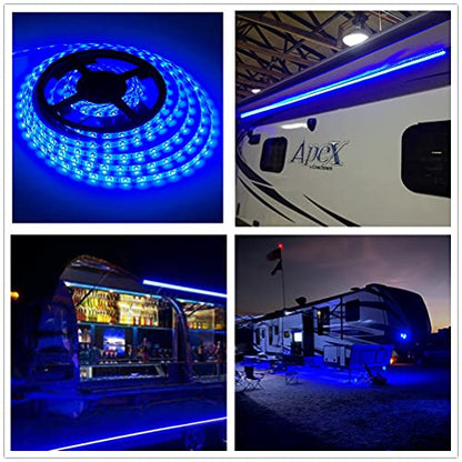 RV Awning Lights, 12V 16.4FT Blue Camping Awning Lights, Motorhome Travel Trailer Food Trucks Van Waterproof Canopy Led Strip Lighting, RV Exterior Underglow Light - color: Blue