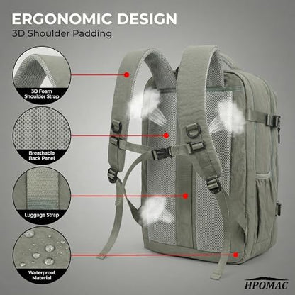 Vacuum Compression Backpack, Carry-On Size Travel Backpack with Vacuum System and Pump, Expands to 55L Packing Capacity, Fits 17” Laptop & 5–7 Days of Clothes, Water-Resistant Compression Backpack - color: Greenish Gray, size: 55L