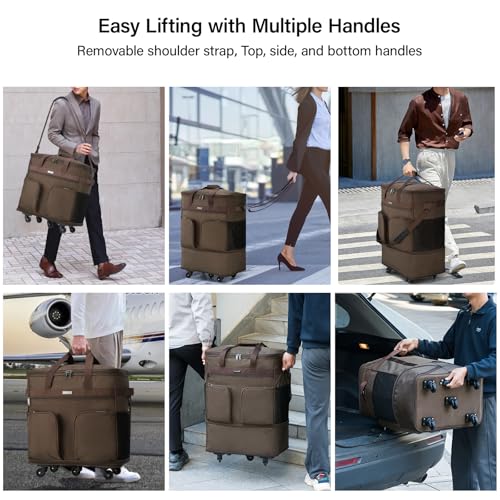 Hanke Expandable Collapsible Luggage with Wheels Suitcase, Rolling Travel Bag, Duffel Garment Tote Bag for Men Women, Lightweight Suitcase, Large Capacity Luggage with Spinner Wheel (Coffee) - color: Coffee Upgrade Version 2