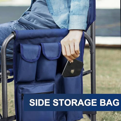 Yestomo Directors Chair, Camping Chairs for Adults, Heavy Duty Side Table, Lawn Chairs with Side Pockets Carry Straps - color: Dark Blue/Grey