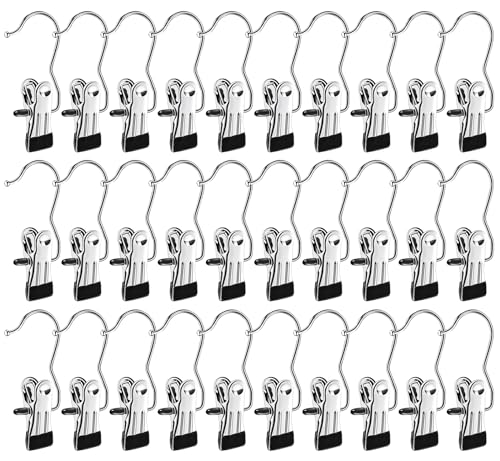 Boot Hangers for Closet,30 Pack Laundry Hooks with Clips,Stainless Steel Boot Hanger Clips,Portable Hangers Single Clip Space Saving Boot Clips for Hanging (Black) - color: Black