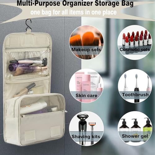 L&FY Hanging Travel Toiletry Bag Women's Cosmetic Organizer Makeup Case Pouch Men's Shaving Kits With Handle (Beige) - color: Beige, size: Compact Size