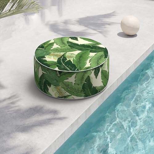 Indoor/Outdoor Inflatable Ottoman D21 x H9 inch, Round Footstool Inflatable Foot Rest Ottoman with Handle, Portable Ottomans Pouf for Patio, Garden, Camping, Home, Swaying Palms Green - color: Swaying Palms Green, size: 21"D x 21"W x 9"H